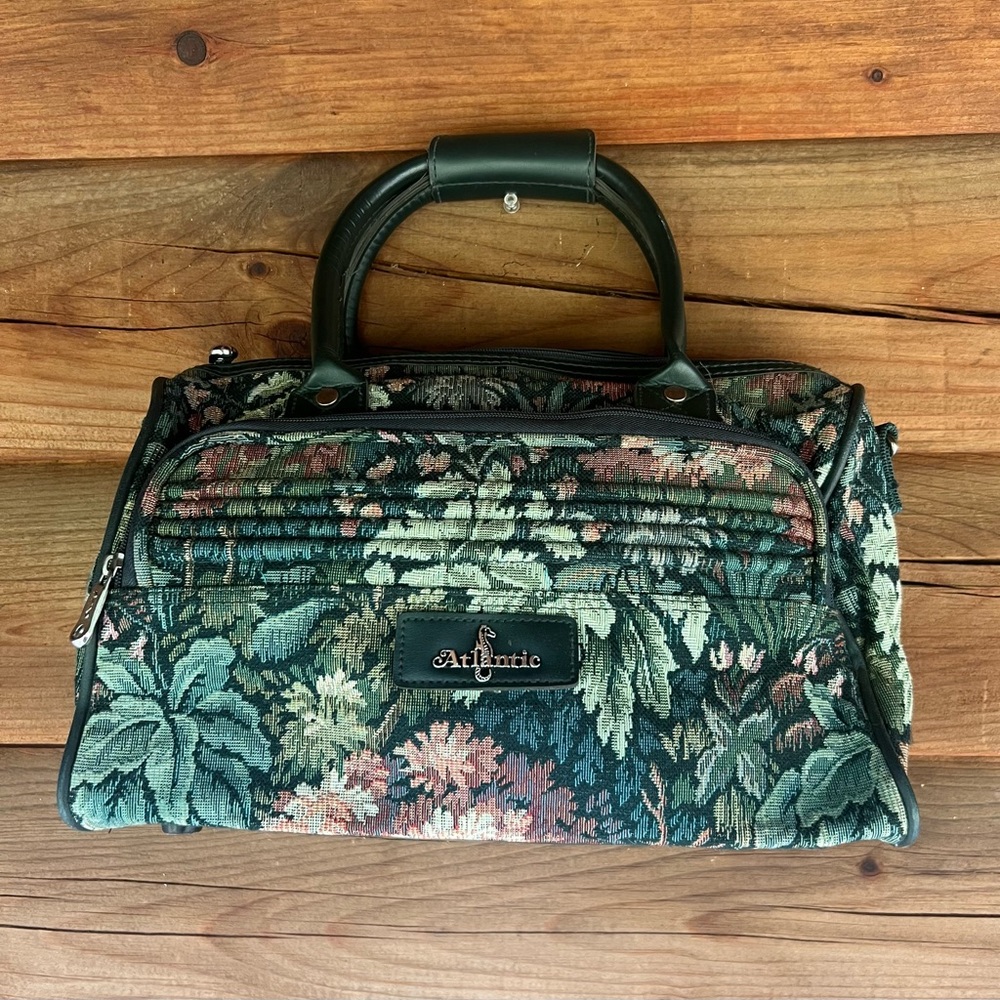 Vintage Atlantic Floral Tapestry carry on bag green overnight bag